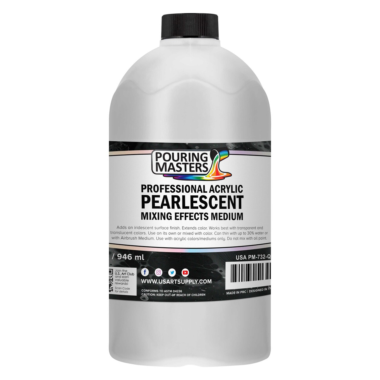 32 Oz (Quart) Acrylic Pearlescent Effects Medium - Creates Pearl Iridescent Metallic Shimmer for Fluid Art & Acrylic Painting